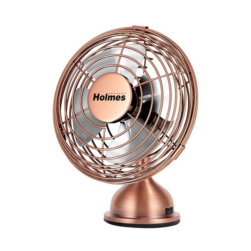 HOLMES 4" Mini Heritage Desk Fan, USB-Powered, Single Speed, 4 Blades, Adjustable 100Â° Head Tilt, Metal Construction, Ideal for Home, Dorm Rooms, Bedrooms, Office or Travel, Vintage Brushed Copper - Image 1